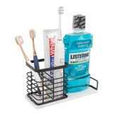 HarJue Diş Fırçası Tutacağı, Banyo için Lüks Metal Diş Fırçası Diş Macunu Tutacağı, Çok Yuvalı Ajur Tasarımı, Depolama ve Düzenleyici için Banyo Aksesuarı (Mermer Taban-Large, Siyah)