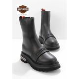 Harley Davidson Black Leather Kadın Bot & Bootie Hakiki Deri Model HD0777054903 Şık Tasarım - Siyah