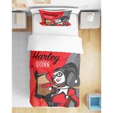 Harley Quinn 3D Dijital Baskılı Tek Kişilik Kız Çocuk Çarşafsız Nevresim Takımı - Kırmızı - 160 x 220 cm