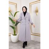 Harma Time Butik Kadın Astarlı Düğmeli Cepli Uzun Gri Kaşe kaban - Açık Gri - 44