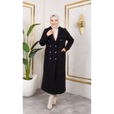 Harma Time Butik Kadın Astarlı Düğmeli Cepli Uzun Siyah Kaşe kaban - 42