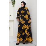 Harma Time Butik Kadın Astarlı Sarı Şifon Çiçek Desenli Elbise - Bej - 44
