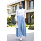 Harma Time Butik Kadın Beli Lastikli Çilek Kumaş Mavi Etek - Standart
