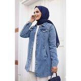 Harma Time Butik Kadın Boncuk Işlemeli Denim Kot Mavi Ceket - Açık Mavi - 46