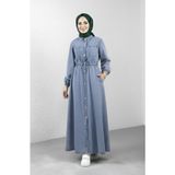 Harma Time Butik Kadın Cep Detaylı Belden Lastikli Denim Kot Mavi Elbise - Açık Mavi - 46