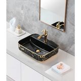 Harmeh Oslo Serisi Tezgah Üstü Çanak Lavabo – Modern Dikdörtgen Tasarım 50X40X13CM - Siyah - Altın