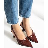 Harmin Shoes Çift Bantlı Toka Detaylı Bordo Rugan Kadın Topuklu Ayakkabı Nope