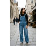 harmony factory Kadın Yüksek Bel Wide Leg Askılı Kot Mavisi Salopet Tulum Bahçıvan Pantolon