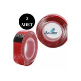Harry 2 Adet 19 mm x 2 Metre Silikonlu Kırmızı Vhb Akrilik Çift Taraflı Bant Montaj Bantı