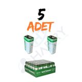 harry 5 ADET 9 Volt Pil - 9V Oyuncak Araba Drone Kumanda Pili -9Volt Çift Başlı Kare Pil