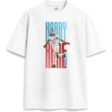 Harry Kane Baskılı Özel Tasarım Yazılı Relaxed Fit Unisex Beyaz Tişört - Siyah