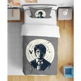 Harry Potter 3D Dijital Baskılı Tek Kişilik Çarşafsız Genç Çocuk Nevresim Takımı - Gri - 160 x 220 cm