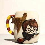 Harry Potter 3D Kabartmalı Kişiselleştirilebilir Isminizin Baş Harfi veya Cadı Şapkası Charm HEDİYELİ Seramik Kupa Bardak - Kahverengi