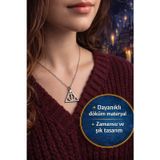 Harry Potter Deathly Hallows Kolye Gümüş Renk Döküm Zincirli Özel Tasarım Hediyelik
