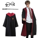 Harry Potter Gryffindor Kapişonlu Çocuk Kostüm + Asa + Gözlük Seti 7-8 Yaş (4604)