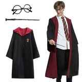 Harry Potter Gryffindor Kapişonlu Çocuk Kostüm + Asa + Gözlük Seti 7-8 Yaş P82777s8019