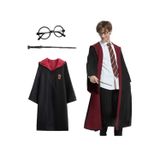 Harry Potter Gryffindor Kapişonlu Cübbe Çocuk Boy Asa Gözlük 3 Parça Set - 7-8 Yaş
