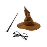Harry Potter Gryffindor Kapişonlu Cübbe Çocuk Boy + Keçeli Şapka + Asa + Gözlük 4 Parça Set