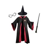 Harry Potter Gryffindor Kapişonlu Cübbe Çocuk Boy Şapka Asa Gözlük 4 Parça Set - 5-6 Yaş