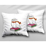 Harry Potter Hedwig Baykuş Kitap Iki Adet Iki Tarafı Baskılı Yıkanabilir Yastık Kırlent Kılıfı - Krem - 43x43