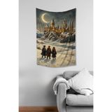 Harry Potter Hogwarts Kış Manzarası Desenli Duvar Örtüsü Duvar Halısı Tapestry Süetimsi Dokulu%100 Polyester Kumaş