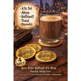 Harry Potter Hufflepuff 4’lü Ahşap Bardak Altlığı Seti | Hogwarts Temalı Dayanıklı Coaster