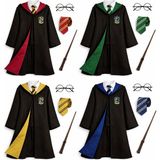 Harry Potter Kostüm Cübbe Seti Kostüm + Asa + Gözlük + Kravat - Yeşil