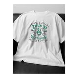 Harry Potter Proud Slytherin Baskılı Oversize Unisex Pamuklu Beyaz Tişört DSA14SB