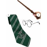 Harry Potter Slytherin Kravat Asa Gözlük Seti Hogwarts Kostüm Aksesuarı - Yeşil