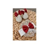 Harry&Millie Kız Bebek Fiyonk Detay Parlak Incili Patik Dantelli Bandana Set 10CM Hediyelik Patik Lüx Cırtcıtlı - 0 - 6 Ay - Kırmızı