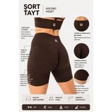 HARSFIT KADIN YÜKSEK BEL SCRUNCH TOPARLAYICI ACI KAHVE KISA ŞORT TAYT 13 CM PUSH UP FİTNESS SPOR TAYT