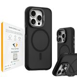 HARVORTEZ iPhone 14 Plus/15 Plus Kılıf MagSafe Uyumlu, Güçlü Manyetik Cep Telefon Kılıfı, Metal STANDLI, Mat Darbe Emici Kapak, Alüminyum Tuşlar ve Kaydırmaz Yan Şeritlerli Phone Case - Siyah