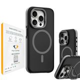 HARVORTEZ iPhone 14 Plus/15 Plus Kılıf MagSafe Uyumlu, Güçlü Manyetik Cep Telefon Kılıfı, Metal STANDLI, Mat Darbe Emici Kapak, Alüminyum Tuşlar ve Kaydırmaz Yan Şeritlerli Phone Case - Titamyum Gri