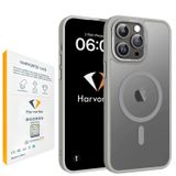 HARVORTEZ iPhone 15 Pro Kılıf 6.1" MagSafe ile Uyumlu, Yarı Saydam Mat Cep Telefon Kılıfı, Sararmaz, Yükseltilmiş Metal Lens Çerçeve, Metal Tuşlar, Profesyonel Koruma Phone Case - Gri