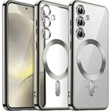 HARVORTEZ Samsung Galaxy S22 Plus MagSafe ile Uyumlu Berrak PC Malzeme, Parlak Köşeler Şeffaf Arka Kapak,Kamera Lens Koruyuculu, Gerçek Tuş Hissiyatlı Butonlar, Birebir Uyum, Delüks Case(Gümüş)