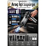Harvox 18000PA Güçlü Vakum Araç Süpürgesi Taşınabilir Çantalı 6000MAH Bataryalı Üflemeli Hava Nemlendirici Hediyeli Süpürge - Siyah - Gri