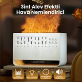 Harvox Bluetooth Hoparlörlü Doğa Sesli Hava Nemlendirici Alev Efektli Aroma Difüzörü Buhar Makinesi - Beyaz