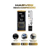 HARVOX Taşınabilir Oto Hava Kompresörü Şarjlı, Powerbankli, Göstergeli, Araç Lastik Şişirme Hava Pompası