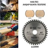 HAS - TEC 115 mm Ahşap & Sunta Kesici Testere – T.c.t Saw Blade | 115 x 1.6 x 22.23 mm 40T