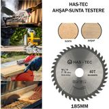 HAS - TEC 185 mm Ahşap & Sunta Kesici Testere – T.c.t Saw Blade | 185 x 1.3 x 30 mm 40T