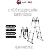 HAS - TEC Teleskopik Merdiven A Tipi Uzayan 5,6 Metre 9+9 Basamaklı Alüminyum