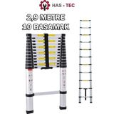 HAS - TEC Teleskopik Merdiven Düz Uzayan 2,9 Metre 10 Basamaklı Alüminyum