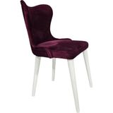 Hasağaç Cervo Mürdüm Kadife Beyaz Ahşap Ayaklı Ergonomik Modern Sandalye