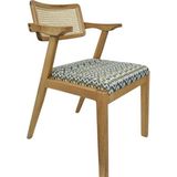 Hasağaç Cosenza Modern Rattan Hasır Sırtlı Kolçaklı Ahşap Doğal Renk Desenli Minderli Sandalye