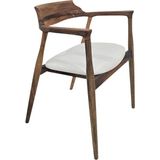 Hasağaç Meta Modern Ergonomik Masif Ahşap Ceviz Rengi Kollu Beyaz Minderli Sandalye