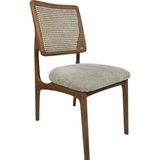 Hasağaç Moderno Ceviz Ahşap Rattan Sırtlı Bej Kumaş Modern Sandalye