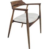 Hasağaç Poppy Masif Ahşap Ceviz Rengi Beyaz Minderli Ergonomik Kolçaklı Modern Sandalye