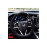 HasAkman Honda Civic FC5 Dikme Direksiyon Kılıfı Alcantara Süet Mat Karbon Gri Yüzük ve Dikiş 2016-2021