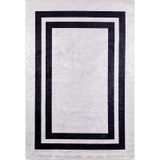 Hasavyurt Siyah ÇerçeveliModern Geometrik Etnik Desenli Boho Makinada Yıkanabilir Hav Toz Vermez Leke Tutmaz Kaymaz Taban Dijital Makine Baskı Halı Oturma Odası Salon Yolluk Koridor Mutfak Halısısı