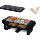 Hasayaki Hasayakı Elektrikli Raclette Izgara 350W 2 Kişilik, Taş Tabaklı, Yapışmaz Kaplamalı Izgara Plakası, 2 Adet Peynir Kalıbı, 2 Adet Kayın Ağacından Yapılmış Ahşap Spatula, 6 Paket - Siyah